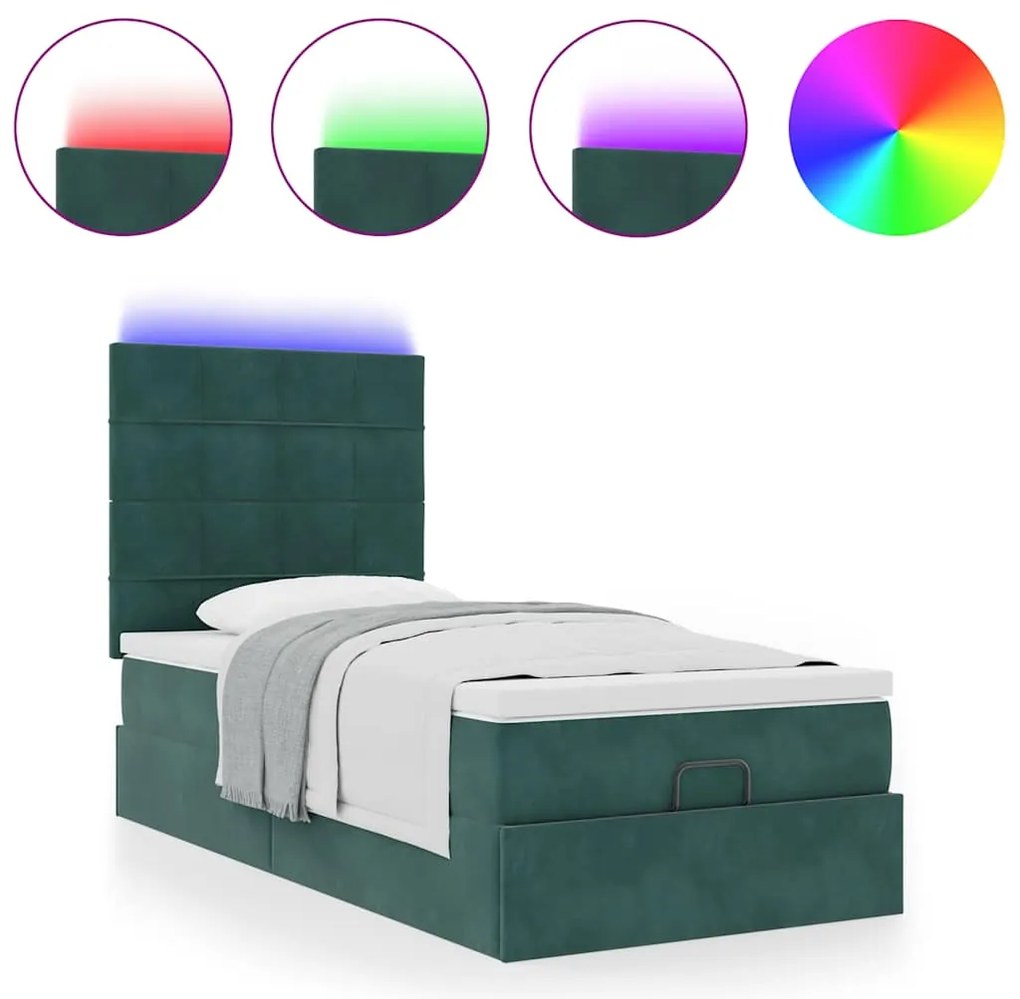 Estrutura de cama otomana colchões 90x200cm veludo verde escuro