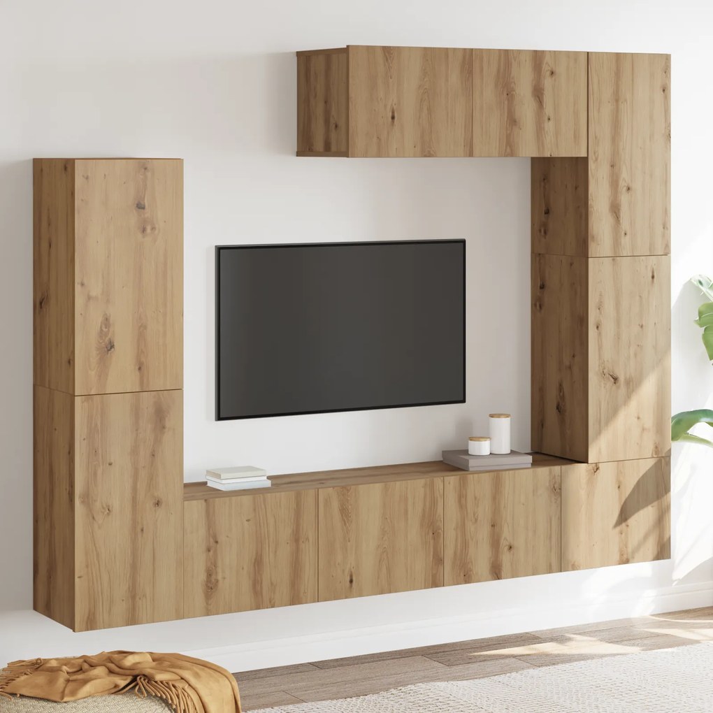 Conjunto de Estante de TV de 7 Peças – Montado na parede, Carvalho Art