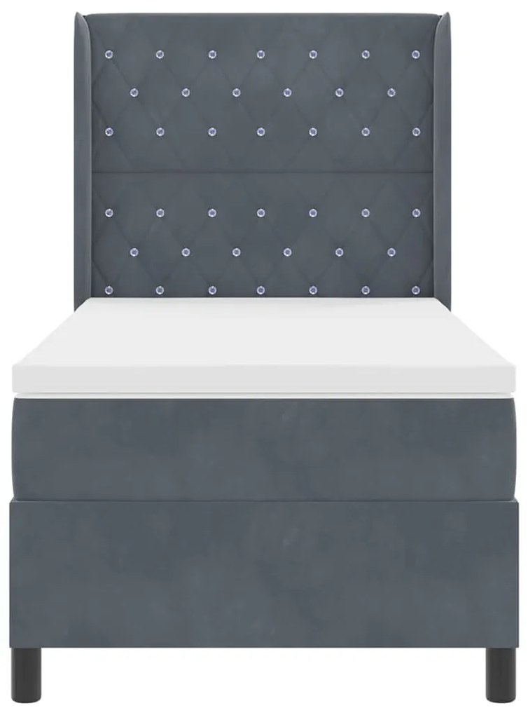 Cama Box Spring com Colchão Cinza Escuro 100x200 cm Veludo