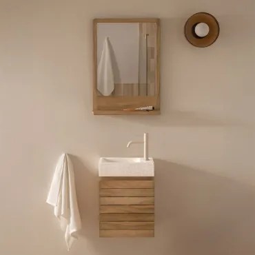 Conjunto De Móveis De Banheiro Em Madeira Teca Com Pia Integrada Em Cimento Napier Madeira De Teca & Madeira Retangular 50x70 Cm Mazure & - Sklum