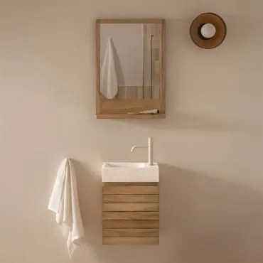 Conjunto De Móvel De Casa De Banho Suspenso Em Madeira De Teca Com Lavatório Integrado Em Cimento Napier Madeira De Teca & Madeira - Sklum