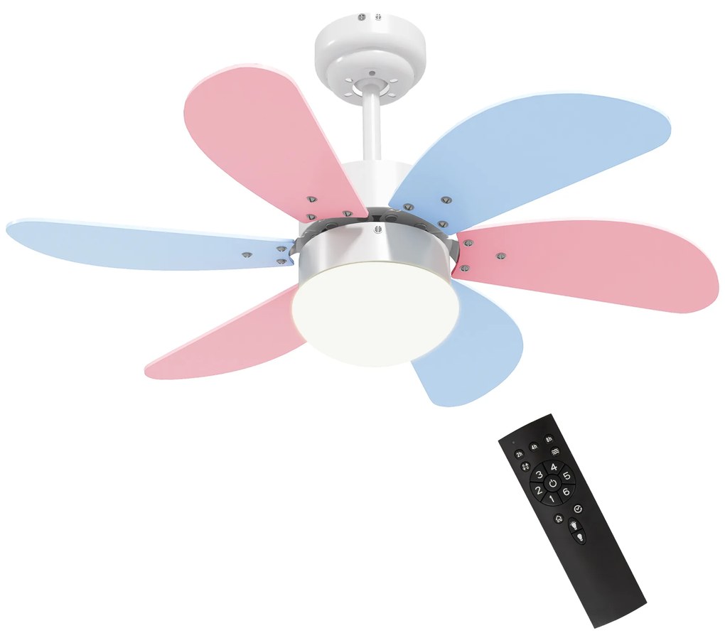HOMCOM Ventoinha de Teto com Luz 34W Ø82,5 cm com 6 Lâminas Reversíveis Controlo Remoto 6 Velocidades e Temporizador Multicolor