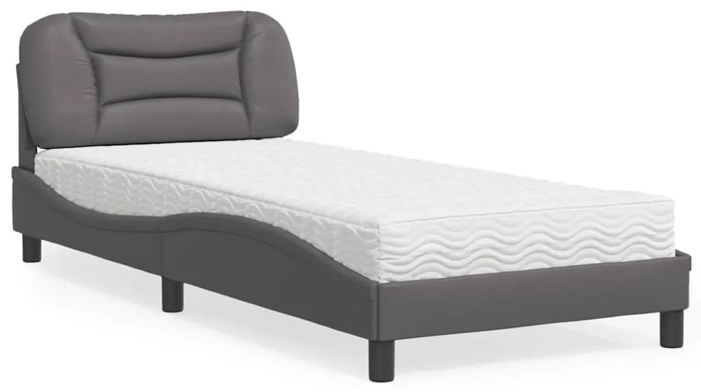 vidaXL Cama com colchão Hvar 90x200 cm couro artificial cinzento