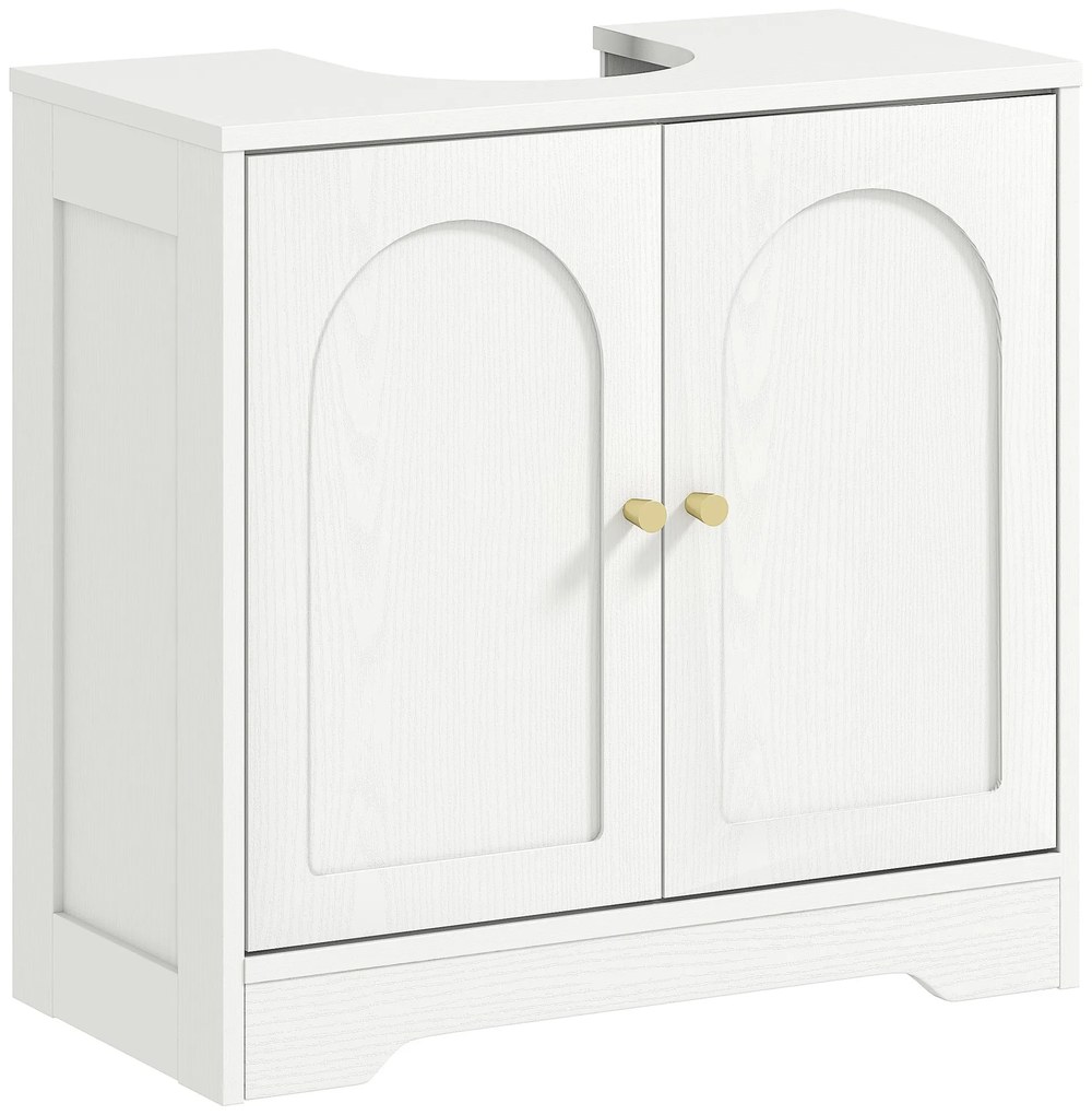 Móvel para Lavatório (NÃO INCLUIDO) Pousar com 2 Portas em Arco Puxadores Dourados para Lavatório com ou sem Pedestal 60x30x65 cm Branco