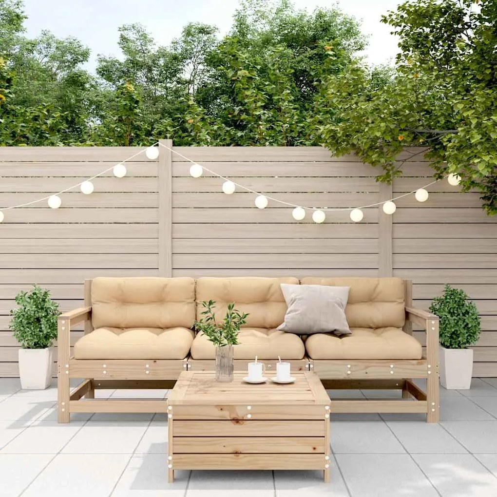 4 pcs conjunto lounge de jardim c/ almofadões pinho maciço