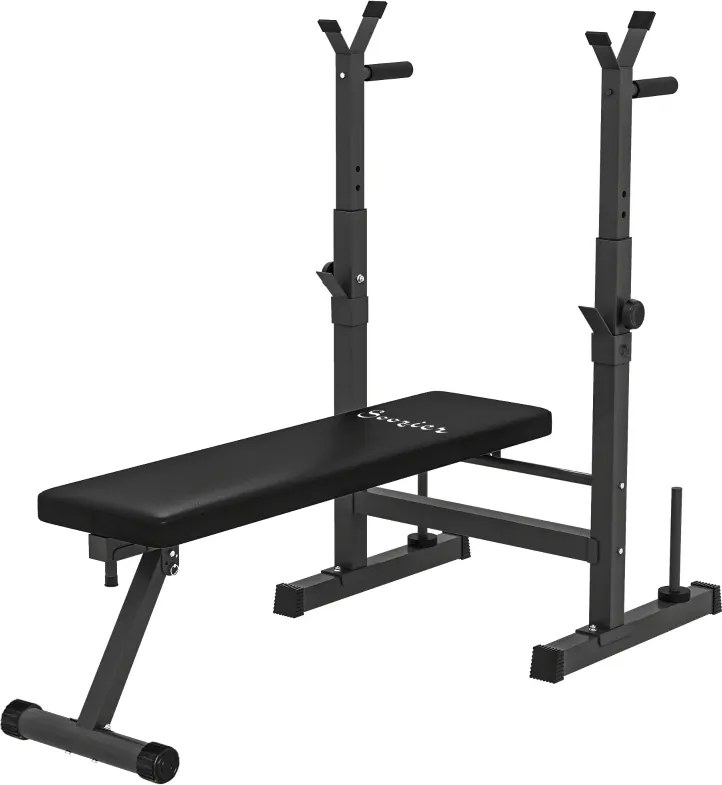 Banco de Pesos (NÃO INCLUIDOS) Multifuncional Dobrável com Suporte para Barras Ajustável e Estação de Dips 98-122x140x73 cm Preto