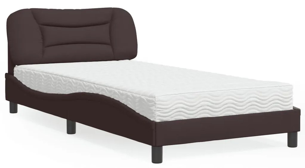 Cama com colchão 100x200 cm tecido castanho-escuro