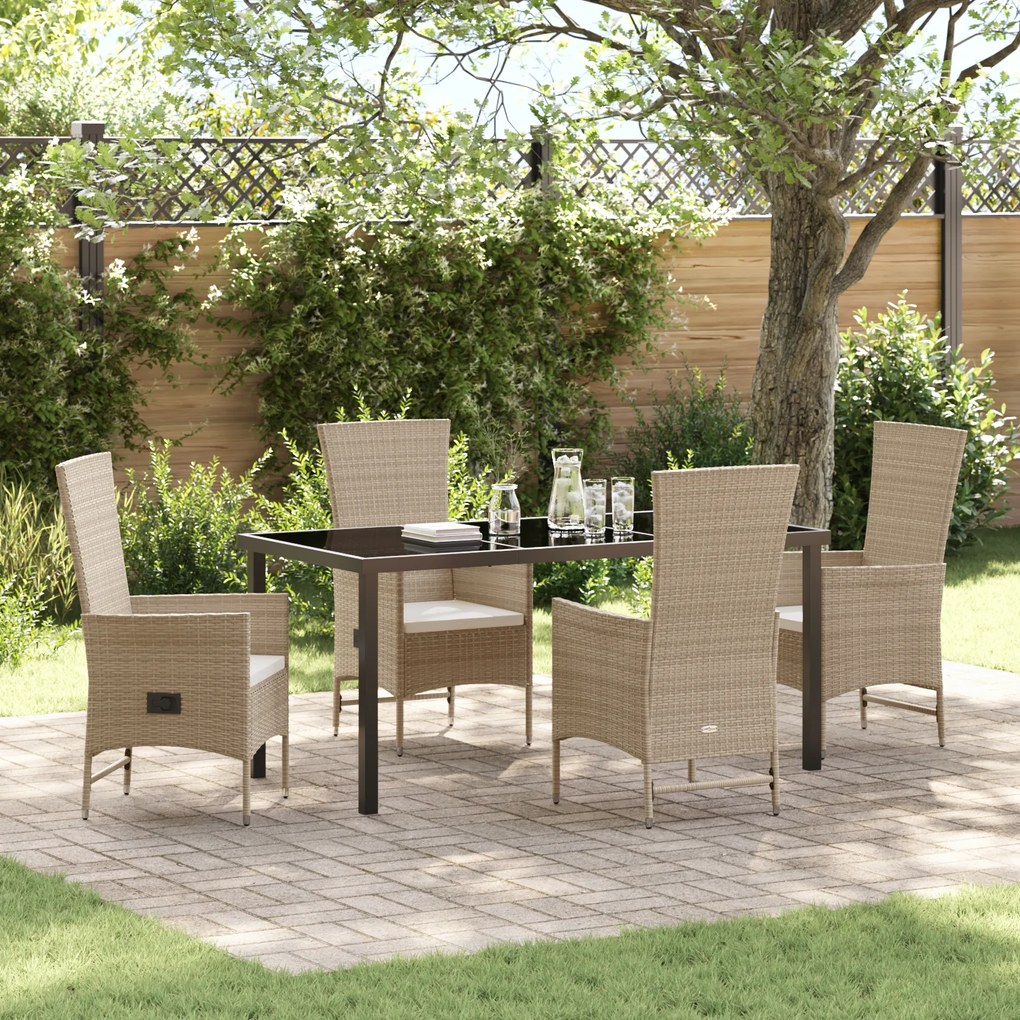 vidaXL Conjunto de Jantar de Jardim 5 Peças com Almofadas Bege Rattan PE