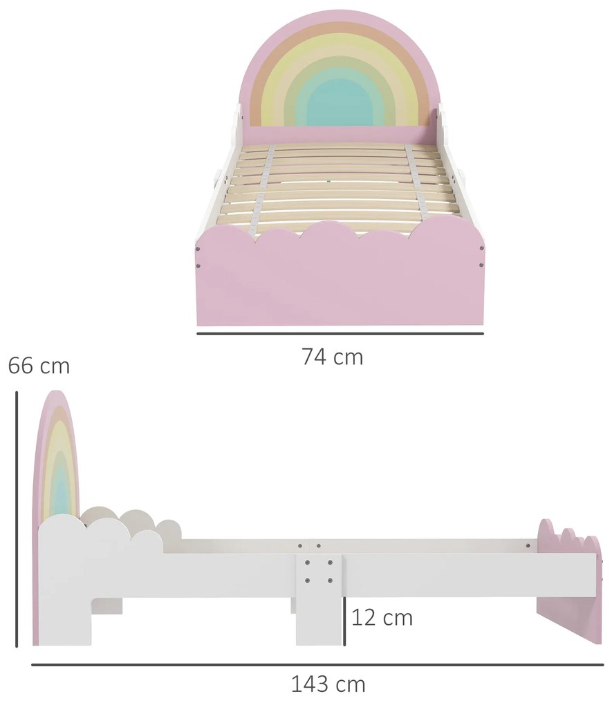 Cama para Crianças de 3-6 Anos 143x74x66 cm Cama Infantil de Madeira em Forma de Arco Íris Rosa