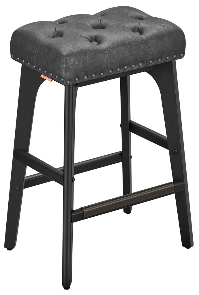 Conjunto de 2 bancos altos VASAGLE, bancos altos de balcão, bancos de cozinha de 66 cm com pernas de madeira, bancos de couro sintético estofados para cozinha com ilha e sala de jantar, tinta preta LBC085G02