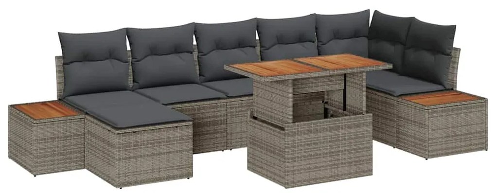 vidaXL Conjunto de Jantar de Jardim com 8 Peças e Almofadas Cinzas em Ráton de Poliéster