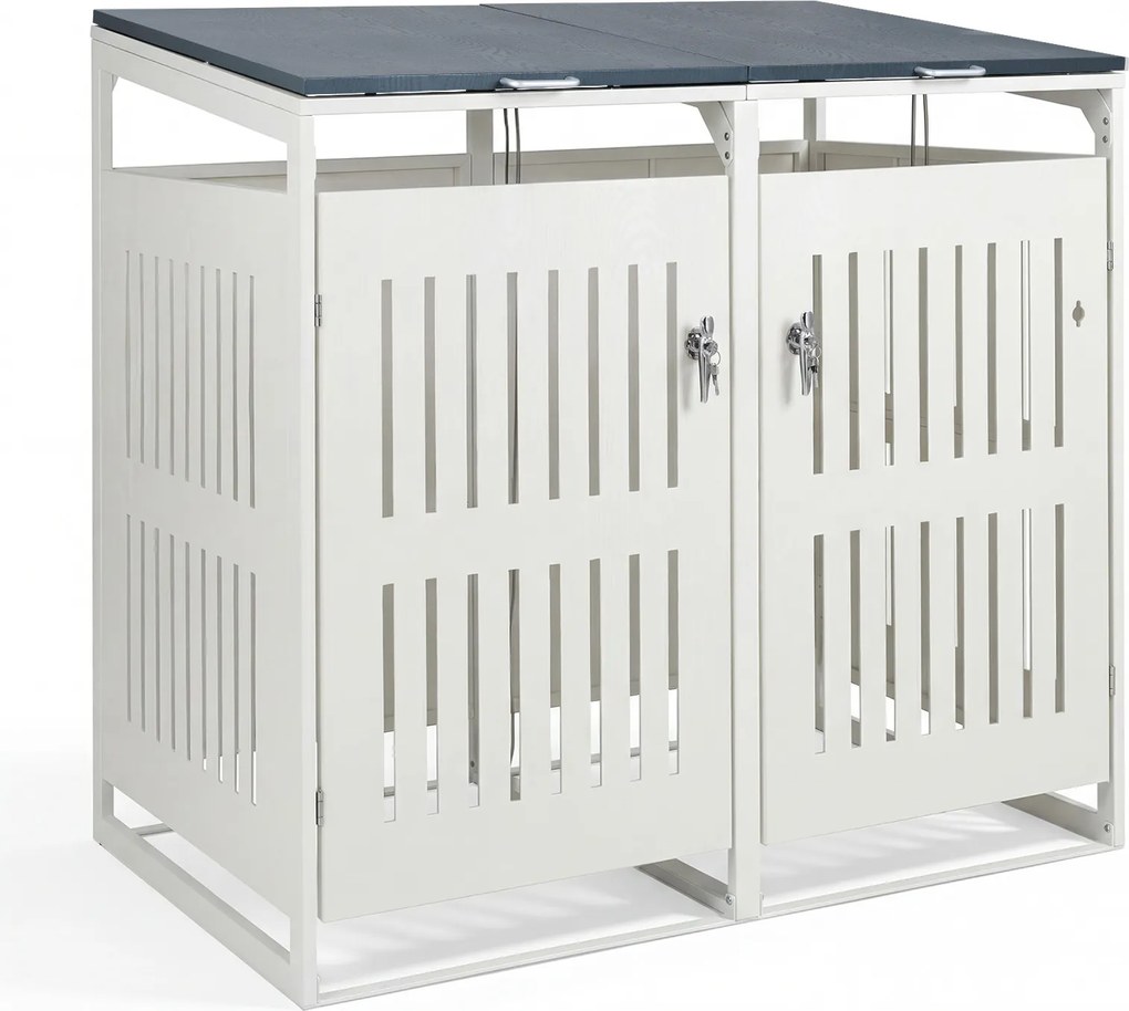 Abrigo para 2 Contentores do Lixo (NÃO INCLUIDOS), 132 x 80 x 125,5 cm, Com Fechadura, Branco