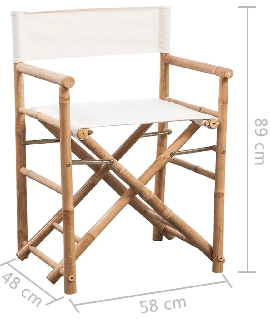 Cadeiras de diretor dobráveis 2 pcs bambu e lona