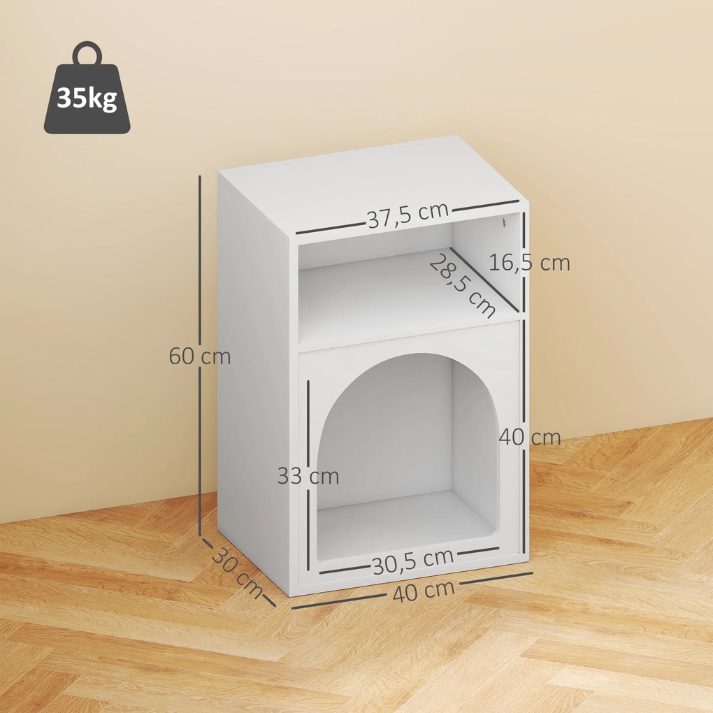 Conjunto de 2 mesas de cabeceira, com compartimentos abertos, design arqueado, 40 x 30 x 60 cm, branco
