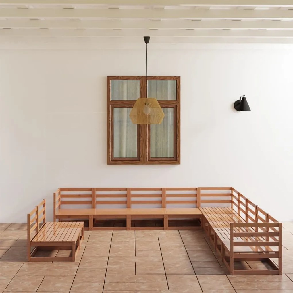 11 pcs conjunto lounge de jardim pinho sólido castanho mel