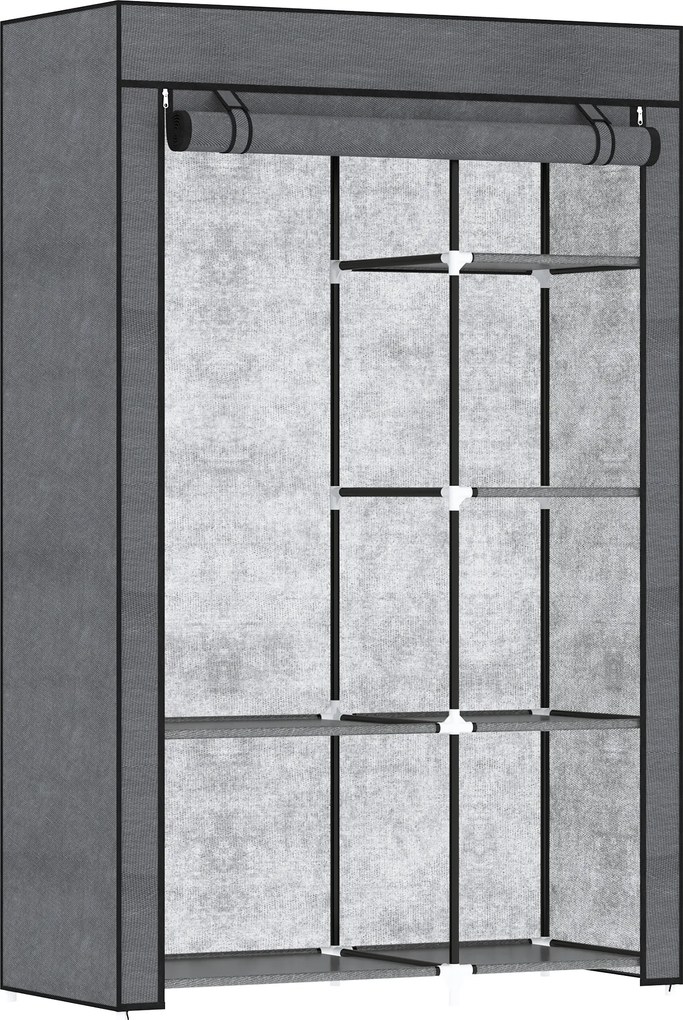 Guarda Roupa de Tecido Dobrável com 6 Prateleiras e 1 Barra de Pendurar para Dormitório Vestidor 103x43x162,5 cm Cinzento