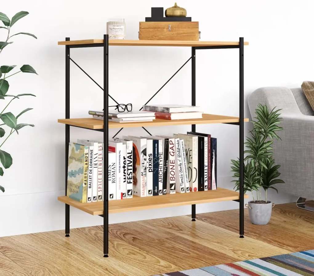 Unidade com 3 prateleiras 80x40x92 cm preto/cor de carvalho