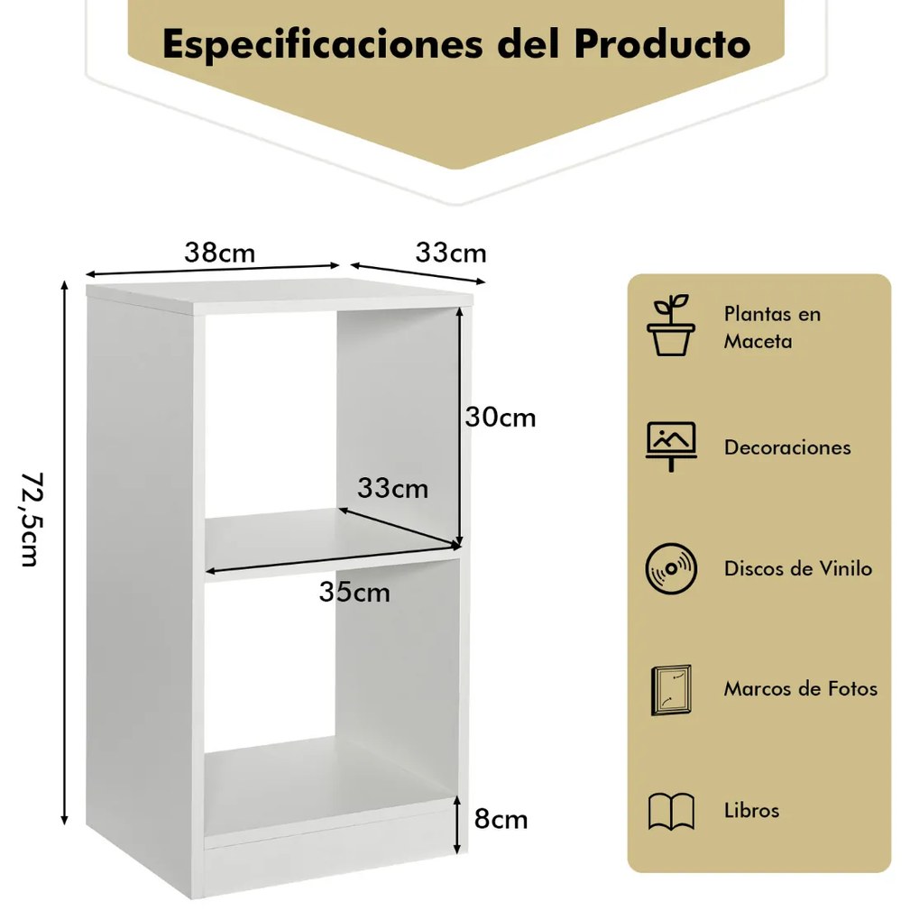 Conjunto de 2 estantes cubos 38 x 33 x 72,5 cm de 2 níveis Branco