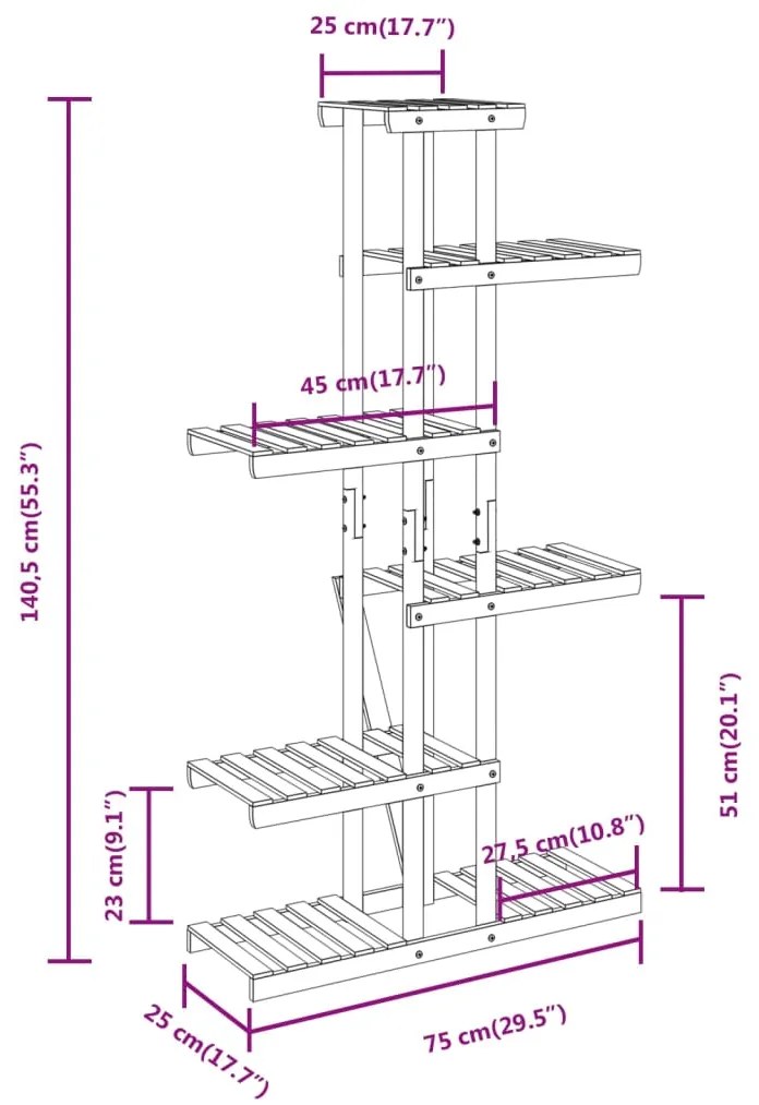 Suporte de plantas 75x25x140,5 cm madeira de abeto maciça