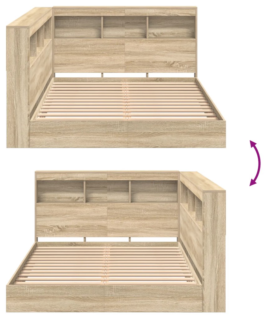 Cama com Estante Carvalho Sonoma 120x190 cm Madeira Engineered.