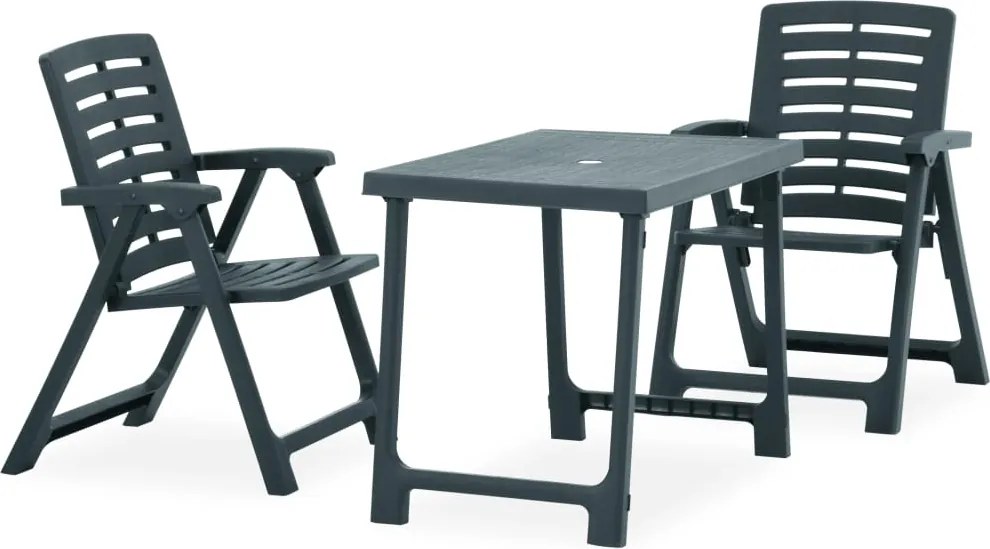 vidaXL 3 pcs conjunto de bistrô dobrável plástico verde