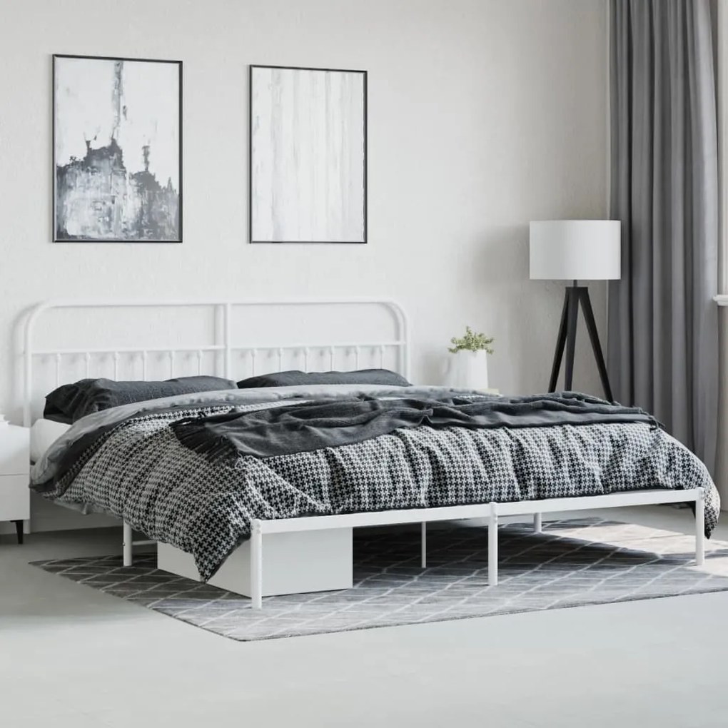 Estrutura de cama com cabeceira 193x203 cm metal branco