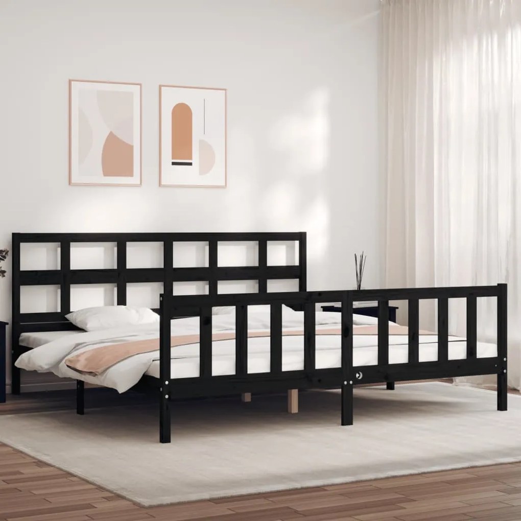 vidaXL Estrutura cama Super King Size c/cabeceira madeira maciça preto