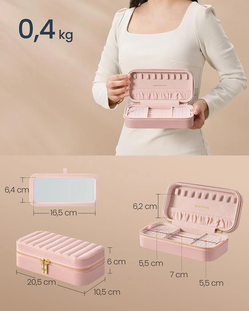 Caixa para joias Viagem 10,5 x 20,5 x 6 cm HOME Coleção ANAH Rosa pastel