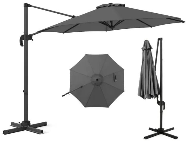 Guarda-sol 300 x 300 cm com manivela, guarda-sol giratório 360°, guarda-sol de jardim, guarda-sol de mercado, bege