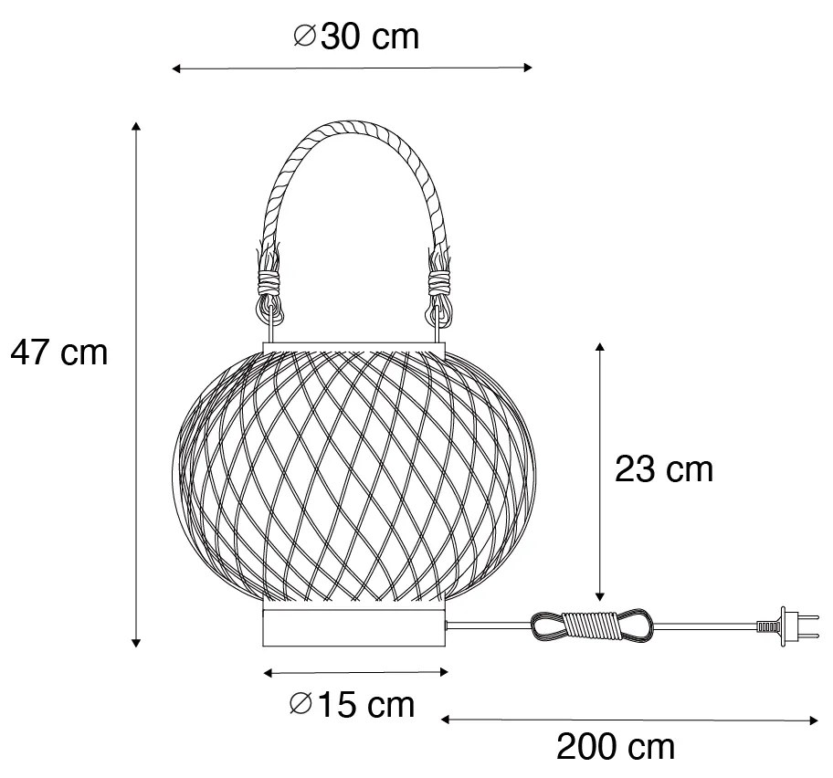 Candeeiro de mesa rural para exterior em vime - Calamus Rústico