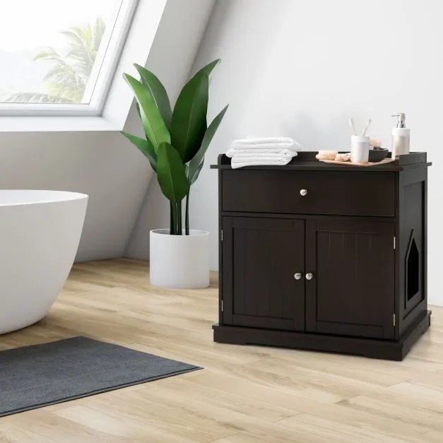 Movel para Caixa de areia para gatos (NÃO INCLUIDA) 76 x 53 x 74 cm com 2 portas Café