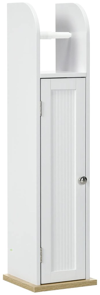 kleankin Armário Casa de Banho Armário WC Prateleiras Ajustáveis Suporte Papel Higiénico Organização 20x20x80 cm Branco | Aosom Portugal