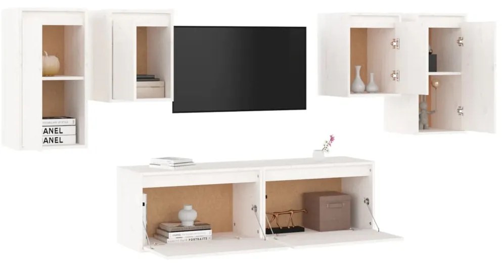 Móveis de TV 6 pcs madeira de pinho maciça branco