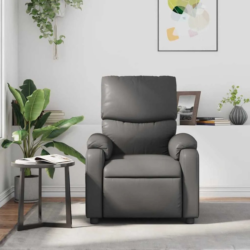 Poltrona de massagens reclinável couro artificial cinzento