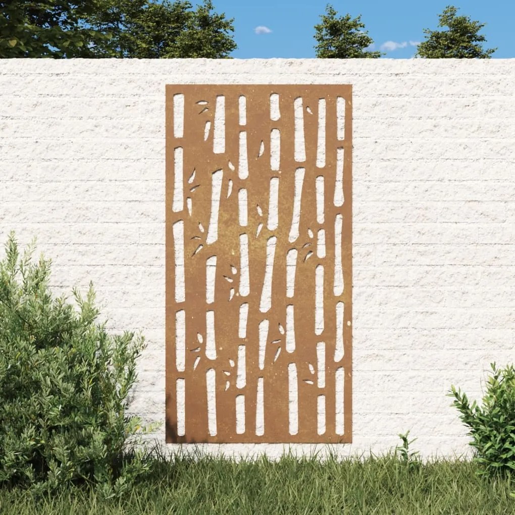 vidaXL Decoração p/ muro de jardim 105x55 cm aço corten design bambu