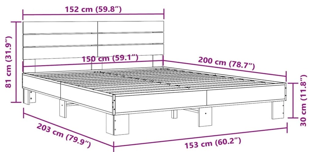 Estrutura de cama 150x200cm derivados madeira/metal