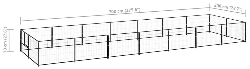 Canil para cães 14 m² aço preto