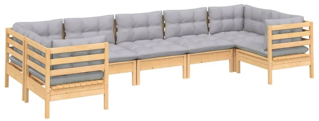 7 pcs conjunto lounge de jardim c/ almofadões cinzentos pinho