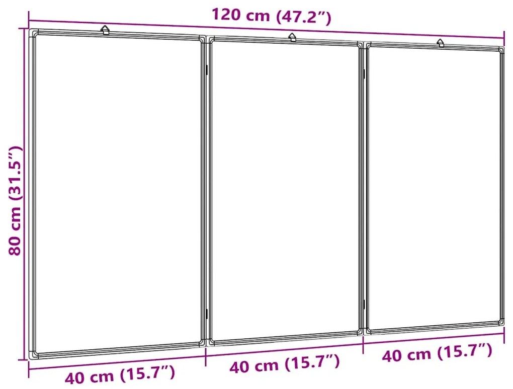 Quadro branco magnético dobrável 120x80x1,7 cm alumínio