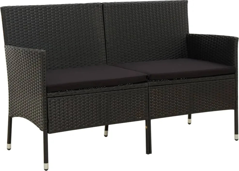 vidaXL Sofá de jardim de 3 lugares com almofadão vime PE preto