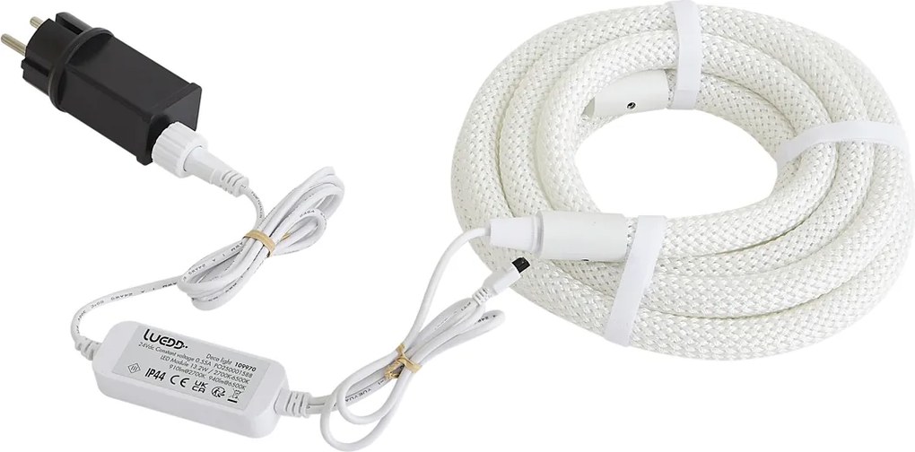 Cordão de luzes branco com ficha 3m incluindo LED regulável em Kelvin IP44 - Ropy