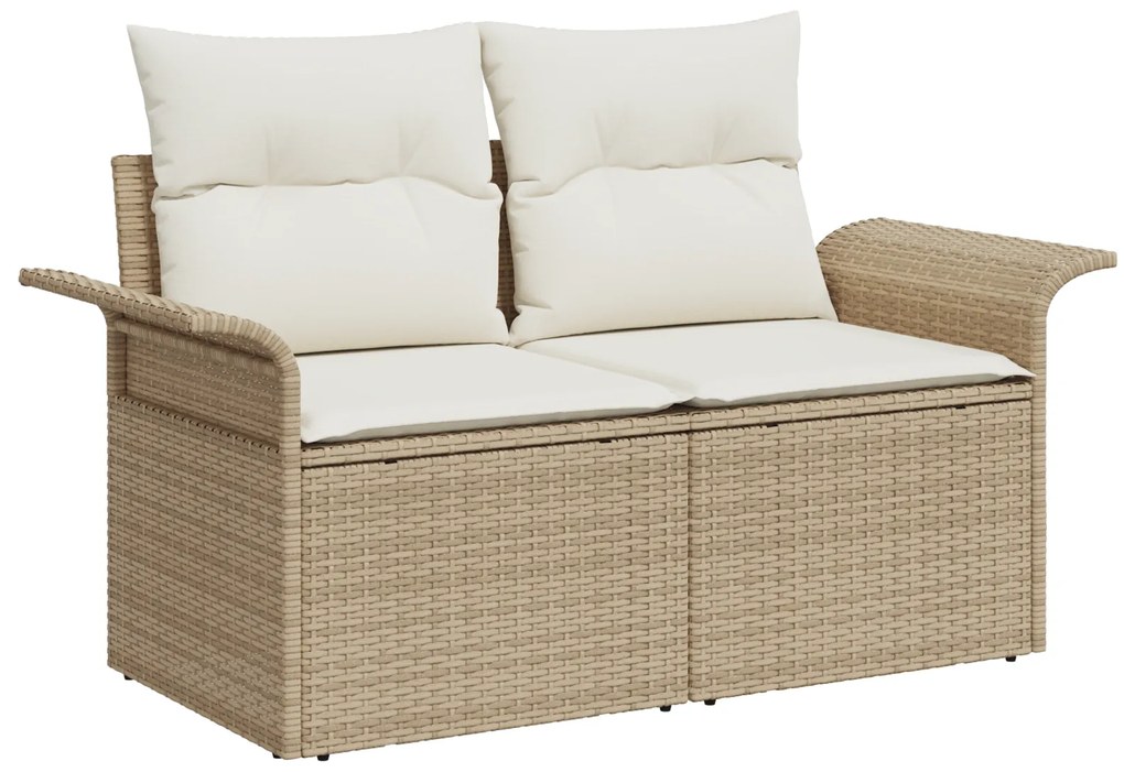 Conjunto de Sofás de Jardim de 7 Peças com Almofadas Bege Rattan Polié
