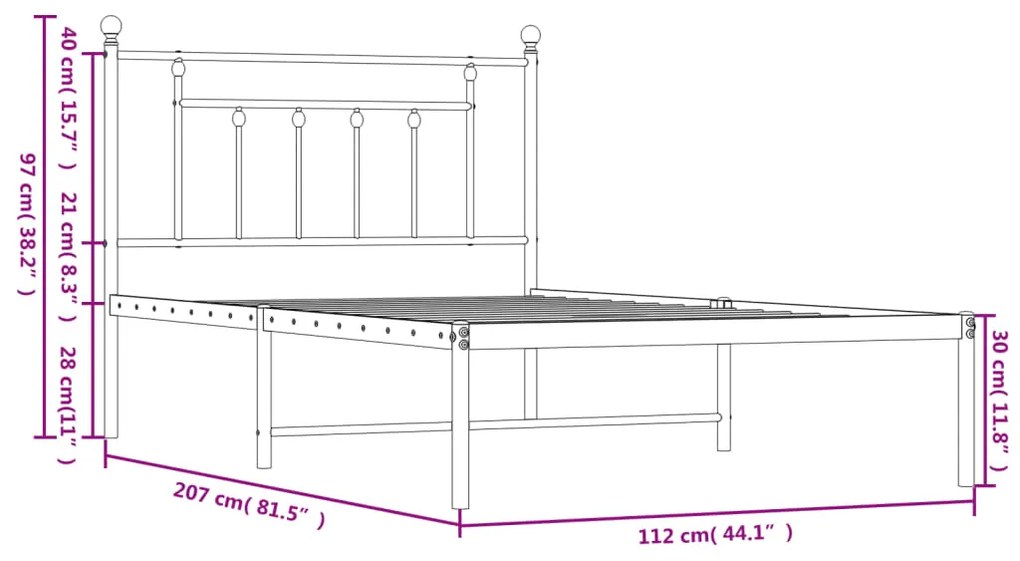 Estrutura de cama com cabeceira 107x203 cm metal preto