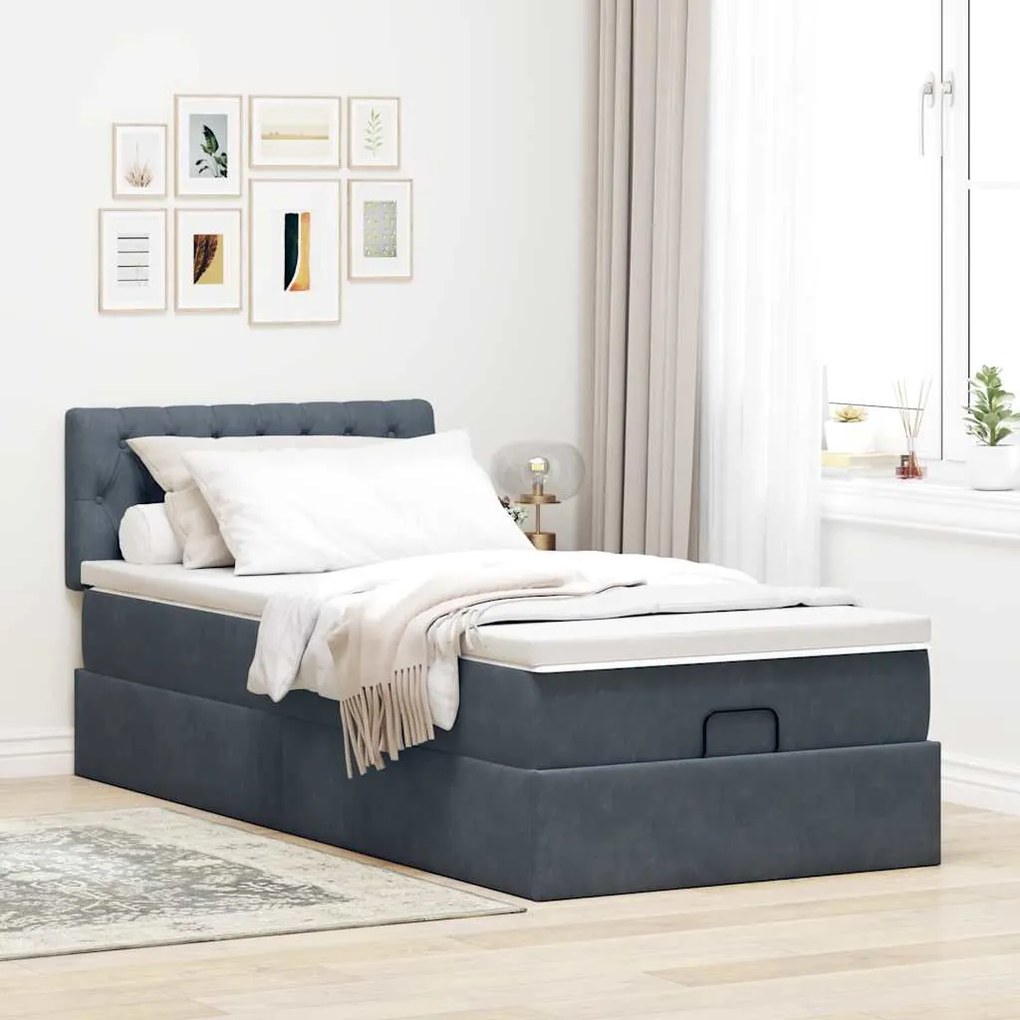 Estrutura cama otomana colchão 80x200 cm veludo cinzento escuro