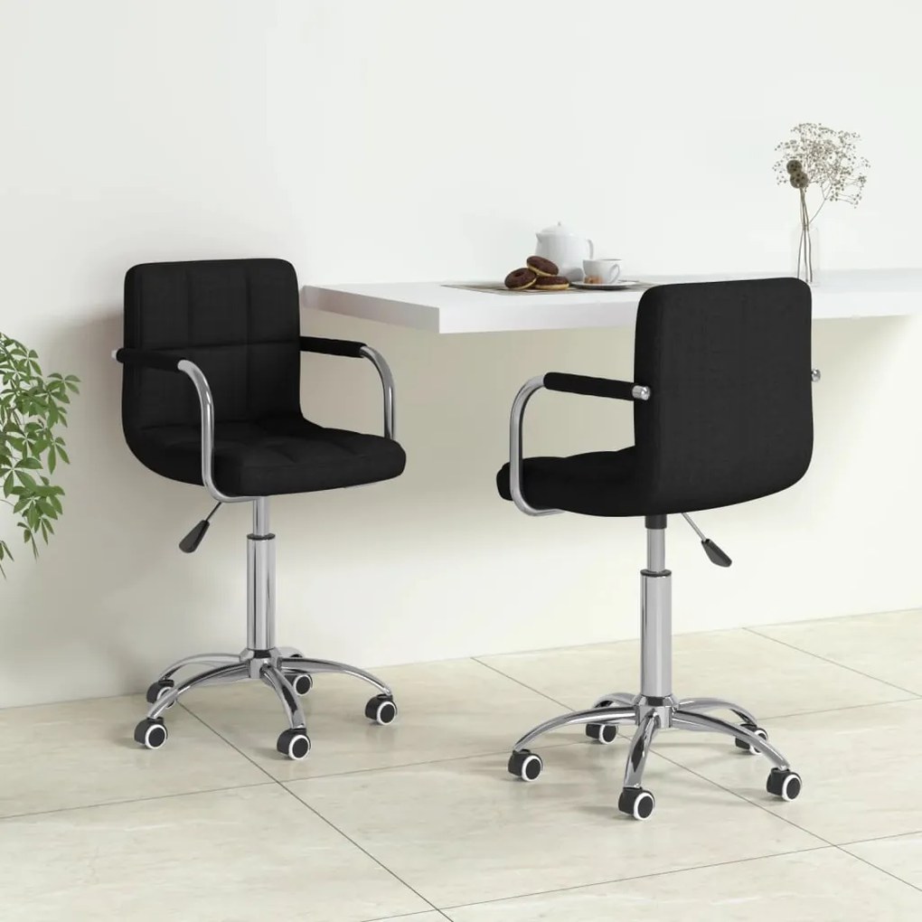 vidaXL Cadeiras de jantar giratórias 2 pcs tecido preto