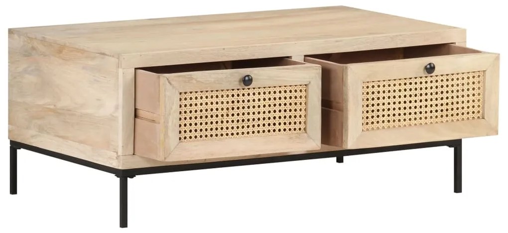 Mesa de centro 90x50x37 cm mangueira maciça e palhinha natural