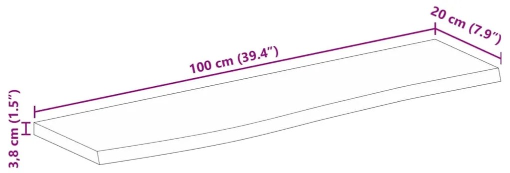 Tampo de mesa borda viva 100x20x3,8 cm mangueira áspera maciça