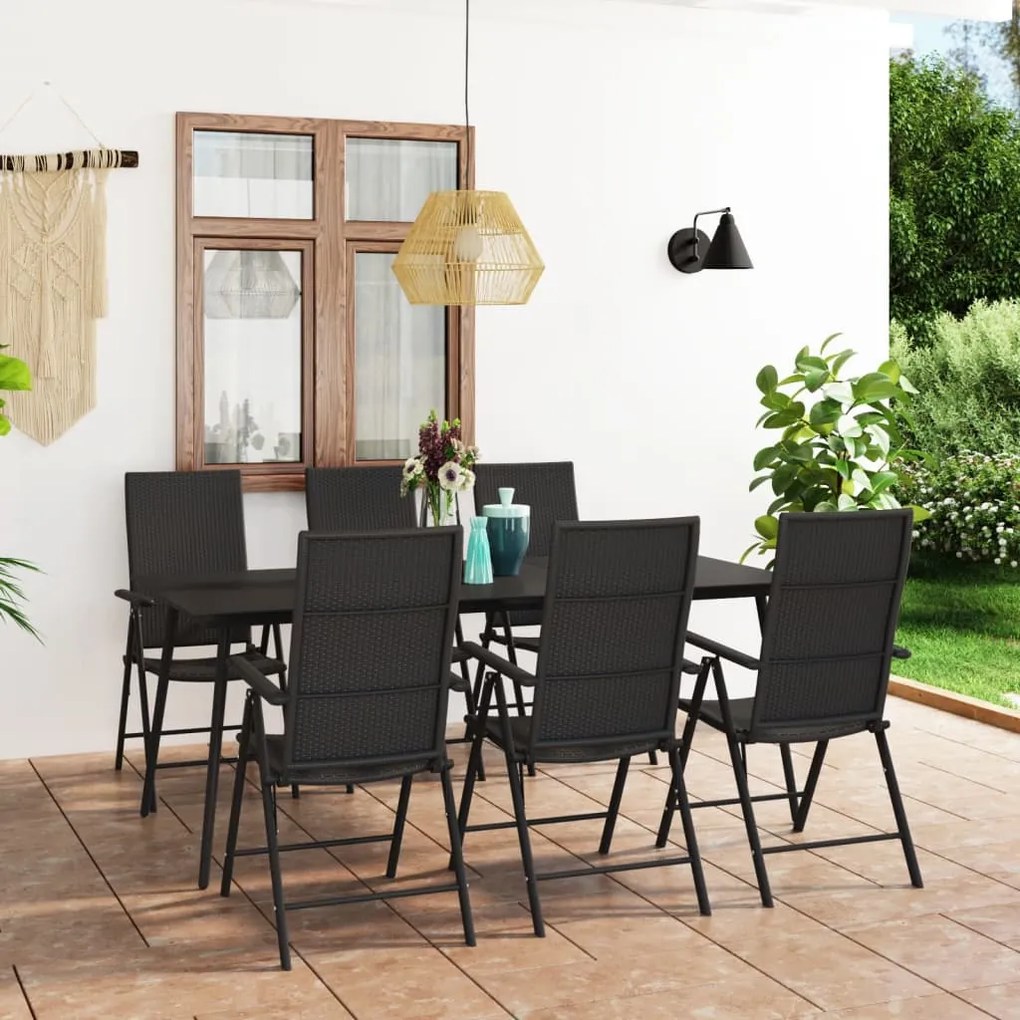 vidaXL 7 pcs conjunto de jantar para jardim preto