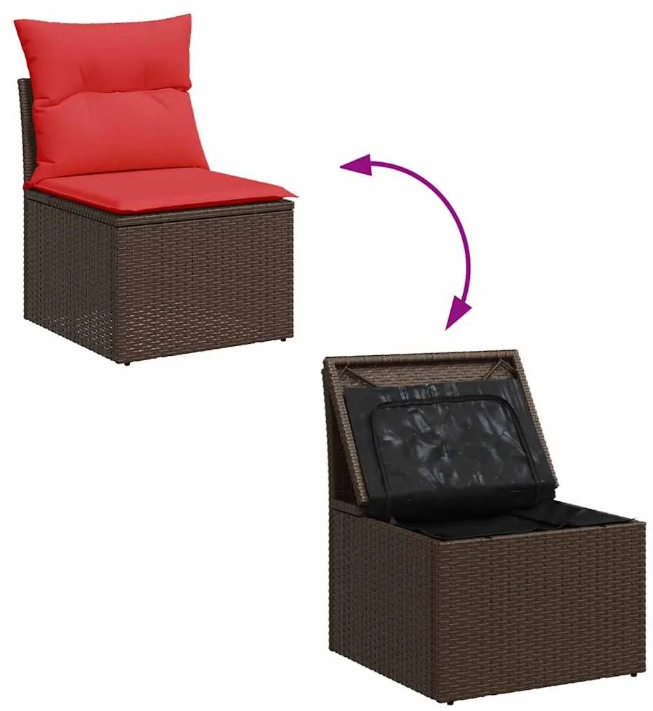 8 pcs conj. sofás jardim c/ almofadões vime PE/acácia castanho