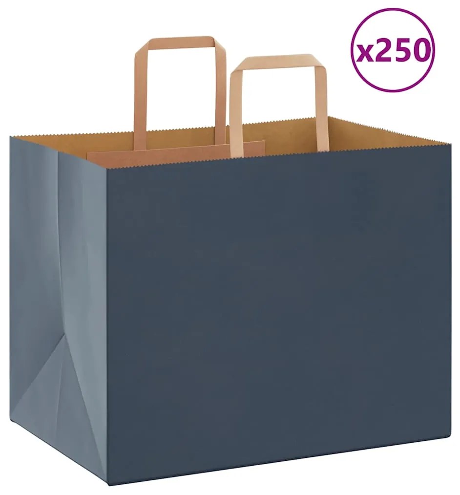 vidaXL Sacos de papel 250 unid com alças azul 32x22x24 cm
